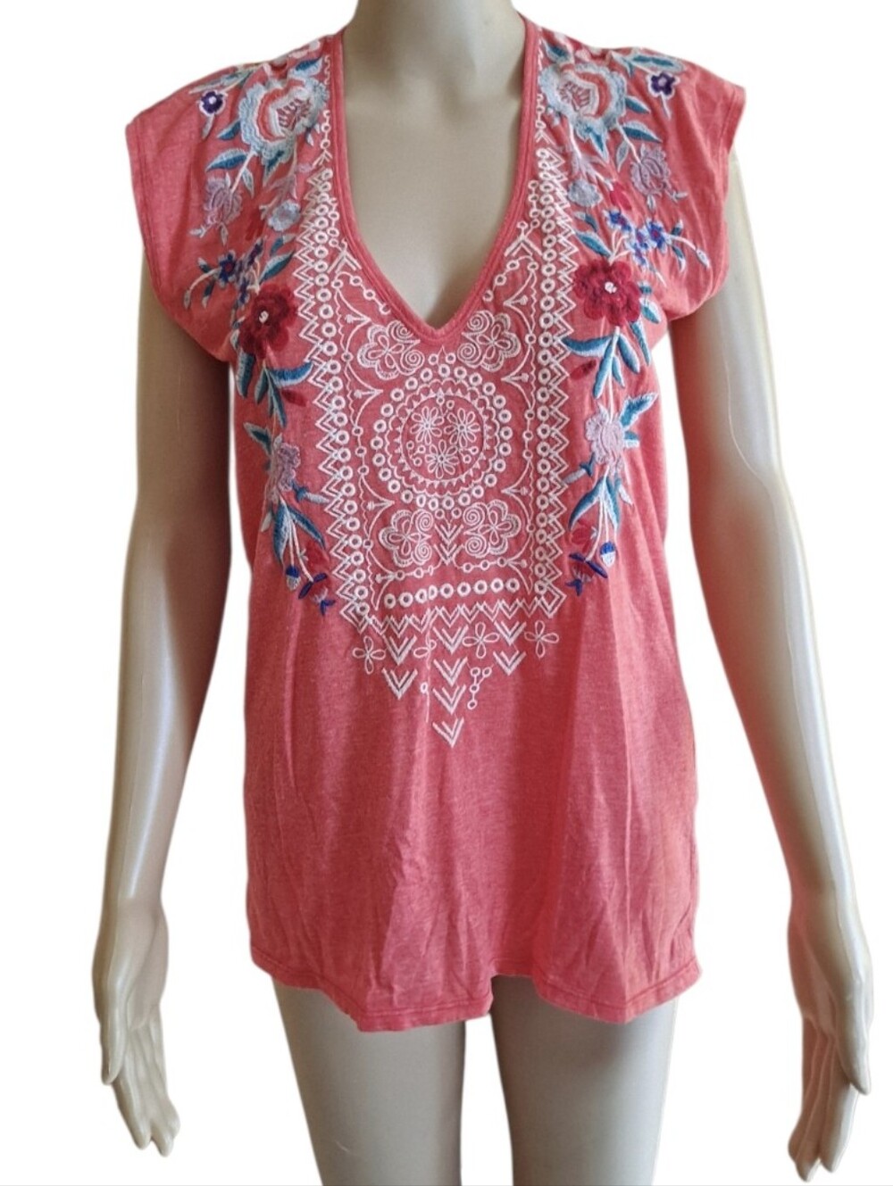 Johnny Waa Embroidered Floral And Bird V-Neck Floral Top